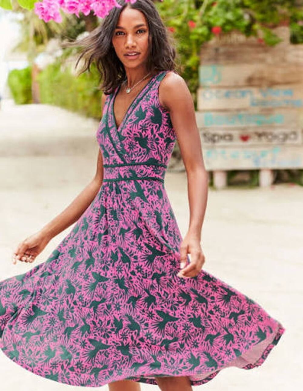 Boden Lorna Jersey Dress Womens Size 6 Pink Green Floral